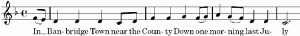 Music notation of the traditional Irish song, Star Of The County Down