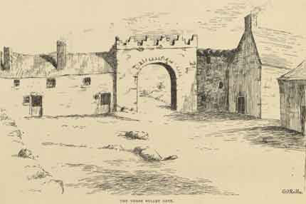 19th century drawing of The Three Bullet Gate