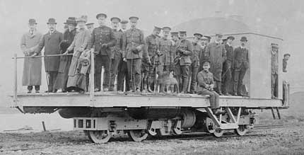 Men and officers on Brennan gyrocope car