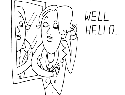 Cartoon illustration of Oscar Wilde's quote 'To love oneself is the beginning of a lifelong romance.' Copyright Irish Music Forever