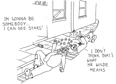Cartoon illustration of Oscar Wilde's quotation 'We are all in the gutter, but some of us are looking at the stars.' Copyright Irish Music Forever