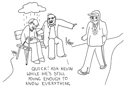 Cartton illustration of Oscar Wilde quote 'The old believe everything, the middle-aged suspect everything, the young know everything.' Copyright Irish Music Forever