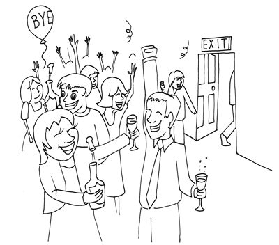 Cartoon illustration showing Oscar Wilde's quote 'Some cause happiness wherever they go; others whenever they go.' Copyright Irish Music Forever.