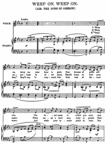 Musical score for Weep on Weep on - Poem by Thomas Moore